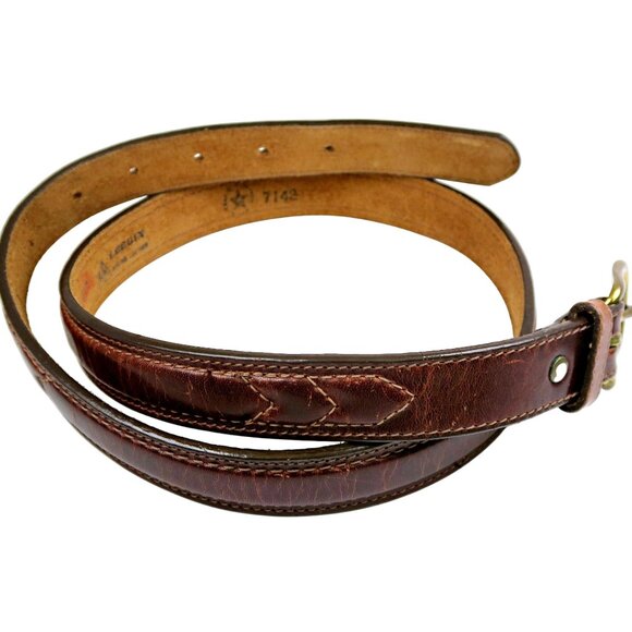 Vintage Leegin Brown Leather Belt: Stitching Detail, Brass Buckle, USA, Size 34" - Picture 2 of 7